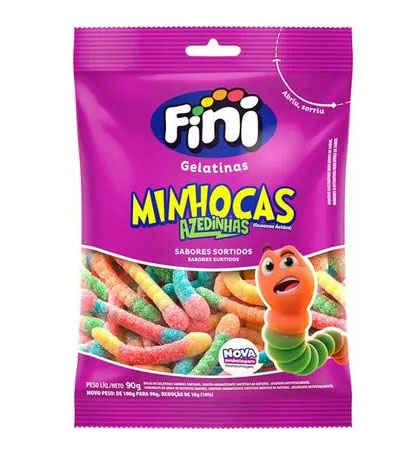 Bala Gelatina Minhocas Azedinhas 90g Fini