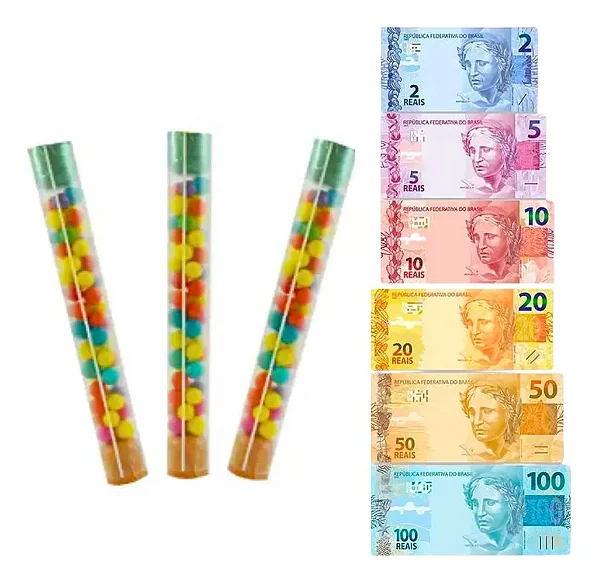 Confeito Balinha Tutti-Frutti Brasileirinho “Dinheirinho Falso” – 50 Unidades