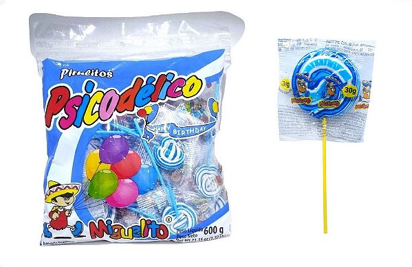 Pirulito Psicodélico Coloridos Azul - Pacote c/40 Pirulitos - 450 gramas