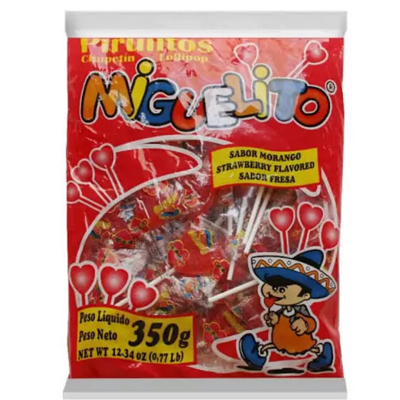Pirulito Coração Morango Miguelito - Pacote 50 Unidades- 350g