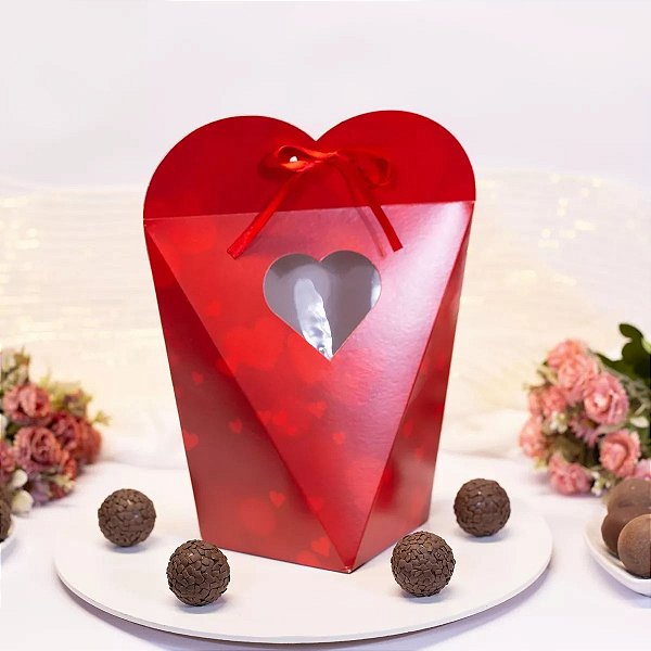 Caixa Presente Coração Visor Amor 27x20x14cm - 1 Unidade