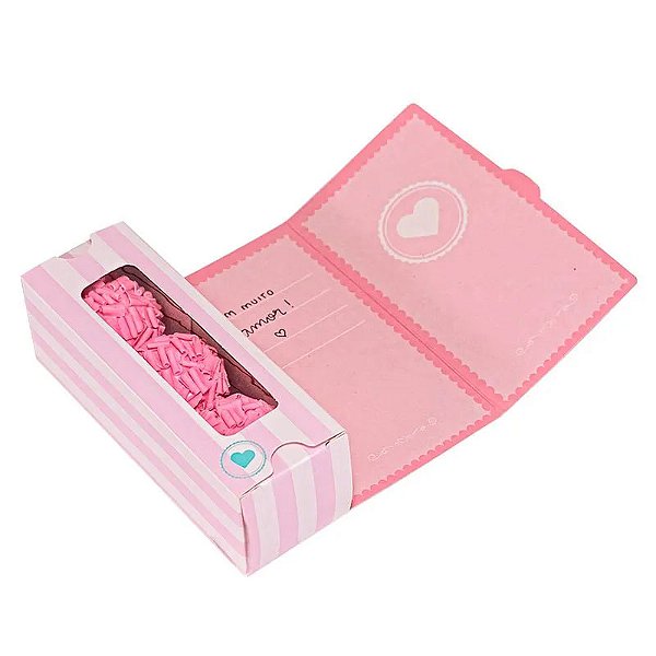 Caixa Cartão With Love 3 Doces Com Visor - 12x4x4cm - 1 Unidade