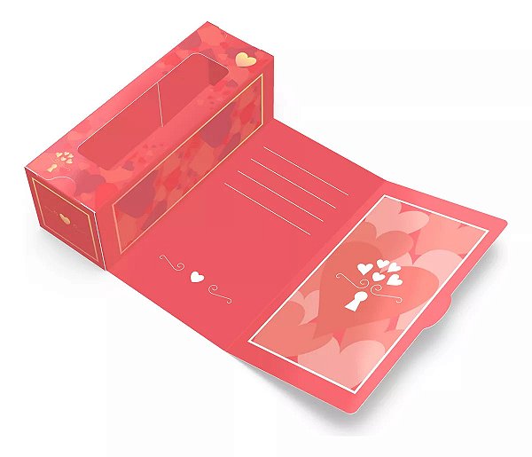 Caixa Cartão Valentines Day 3 Doces Com Visor - 12x4x4cm - 1 Unidade