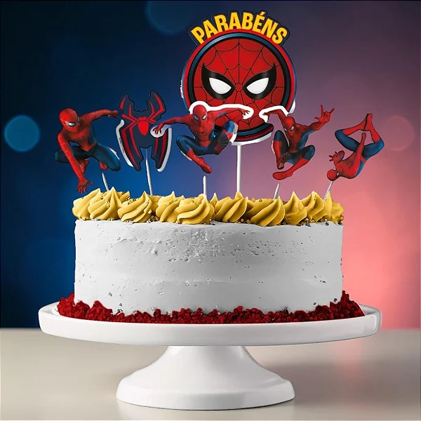 Decoração de Bolo Cenário Festa Homem Aranha - 6 Unidades (1 maior e 5 menores)