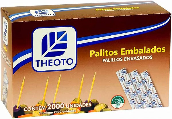 Palitos Embalados Theoto - caixa com 2000 Unidades