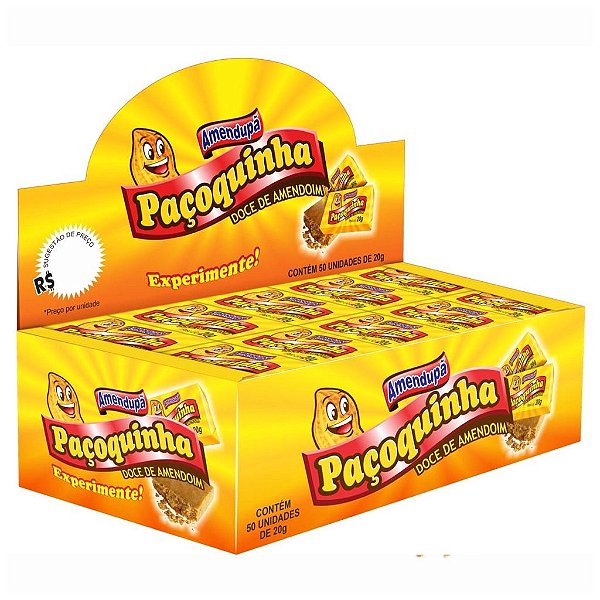 Paçoca Quadrada Paçoquinha Caixa 50 Unidades - 1kg - Amendupã