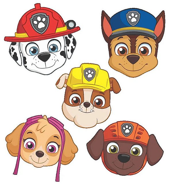 Mini Carinhas em EVA da Patrulha Canina para Decoração 6x5cm - 5 Unidades - Piffer