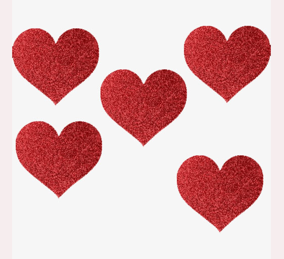 Aplique Glitter para Decoração Coração Vermelho 8x7cm - 5 Unidades