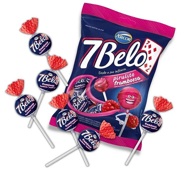 Pirulito 7 Belo Sabor Framboesa - Pacote 500g - Aprox. 50 Unidades - Arcor