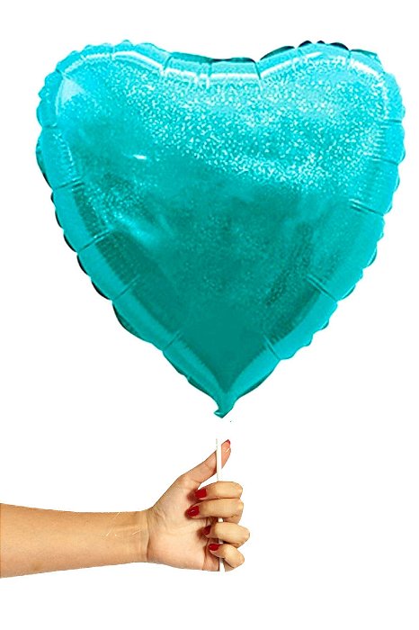 Balão Metalizado Coração Tiffany Linha Hologlitter - Tamanho do Balão 10 Polegadas (25cm) + Vareta de 19cm - 1 Unidade