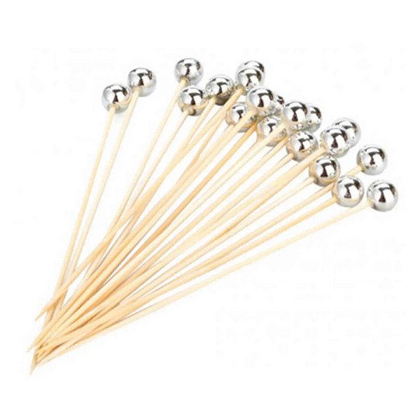 Palito de Bambu P/ Petiscos Prata 12cm - 24 Unidades