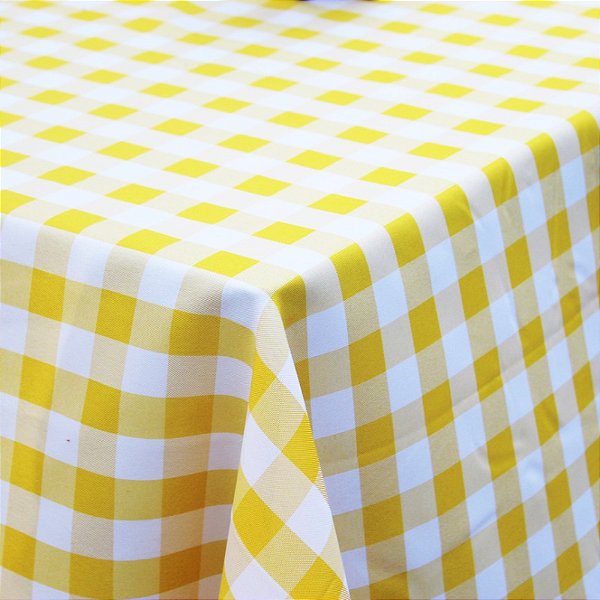 Toalha De Mesa Metalizada Xadrez Retangular Amarelo - 137x183 cm