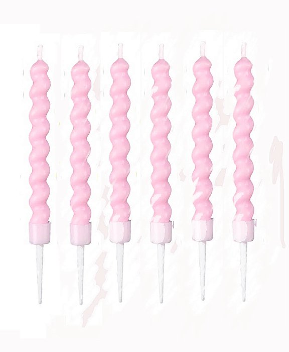 Vela Macaron Candy Rosa 8cm - 6 Unidades