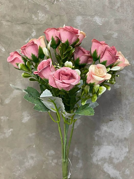 Buquê de Rosas - Lilás e Branco de 30cm - 8 Flores