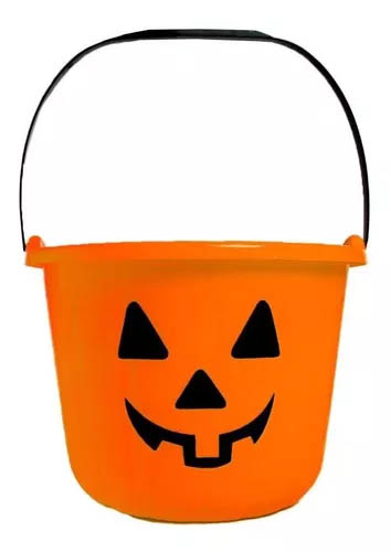 Balde De Abóbora De Halloween Doces Ou Travessuras Com Alça - Cor Laranja - 19cm x 15cm