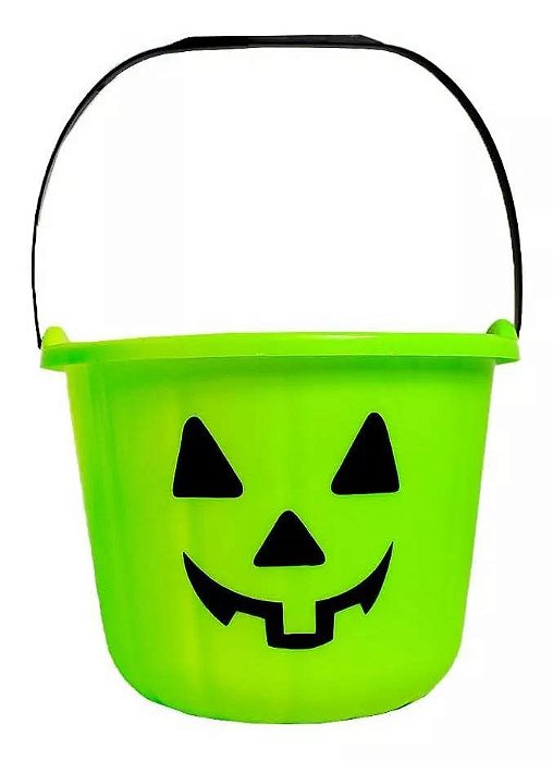 Balde De Abóbora De Halloween Doces Ou Travessuras Com Alça - Cor Verde - 19cm x 15cm