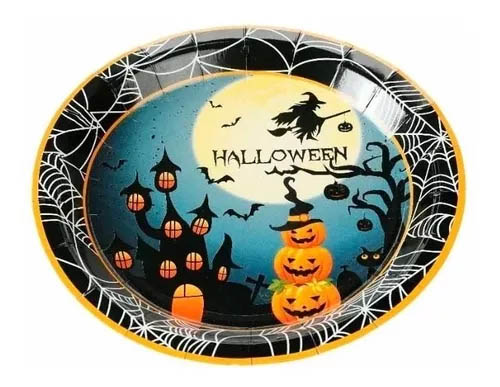 Prato de Papel Halloween Noite do Terror - 18cm - 10 Unidades
