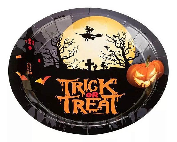 Prato de Papel Halloween Doçura ou Travessura - 18cm - 10 Unidades
