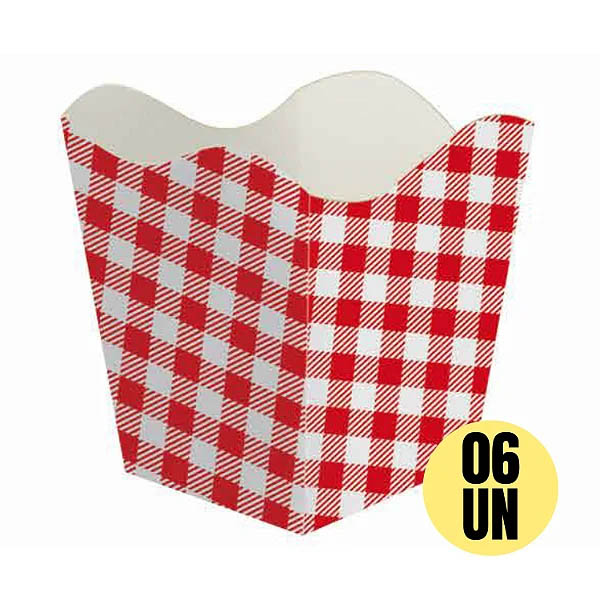 Cachepot De Papel Xadrez Vermelho - 9cm x 9cm - 6 Unidades