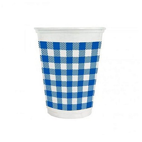 Copo Descartável Xadrez Azul - 25 Unidades de 200mL