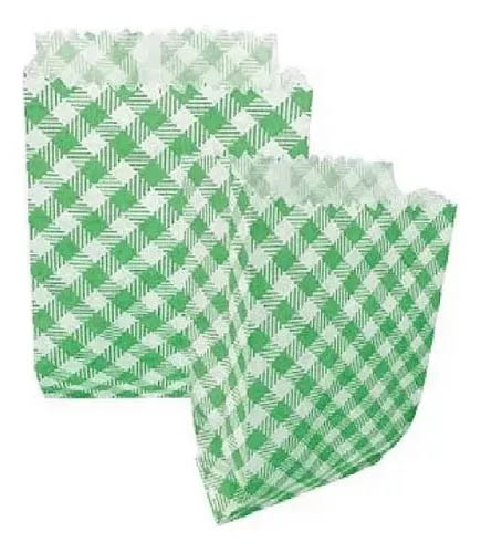 Saquinho de Papel Xadrez Verde 8cm x 14cm - 50 Unidades
