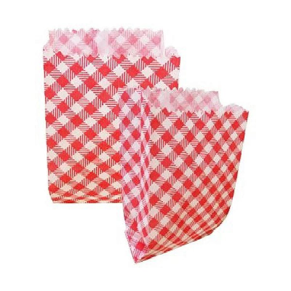 Saquinho de Papel Xadrez Vermelho 8cm x 14cm - 50 Unidades