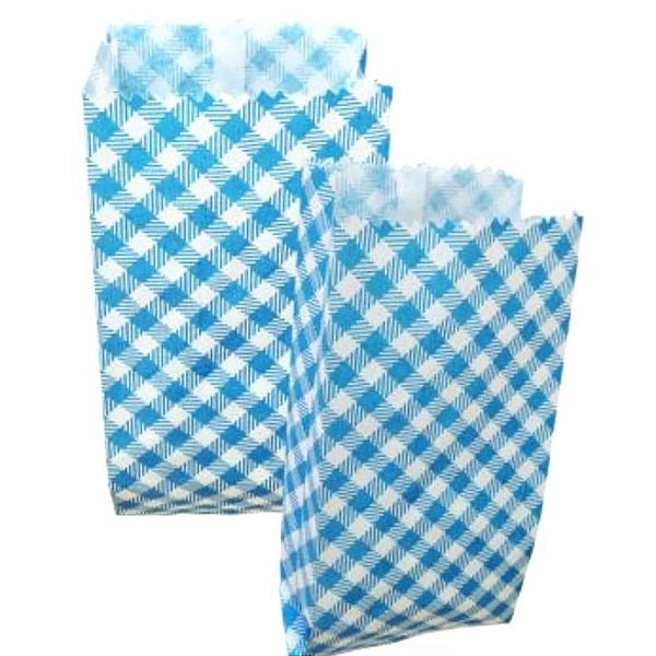 Saquinho de Papel Xadrez Azul 8cm x 14cm - 50 Unidades