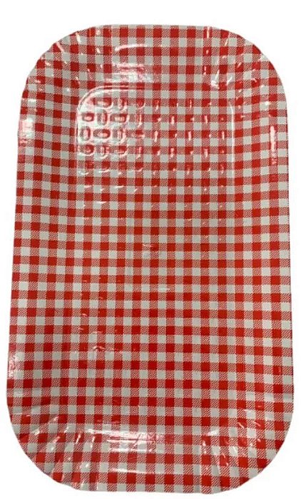 Bandeja de Papel Laminado Retangular Xadrez Vermelho - 33 cm x 19 cm