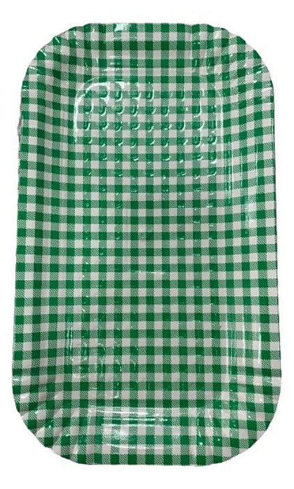 Bandeja de Papel Laminado Retangular Xadrez Verde - 33 cm x 19 cm