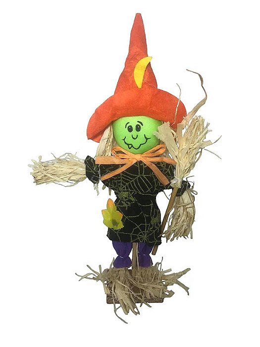 Enfeite Espantalho de Mesa com Base para Decoração de Halloween - Tamanho 28cm x 15cm