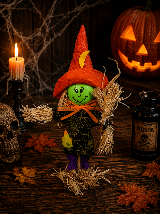 Enfeite Espantalho de Mesa com Base para Decoração de Halloween - Tamanho 28cm x 15cm