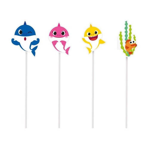 Pick Longo Decorativo Festa Baby Shark 34cm x 9cm- 8 unidades