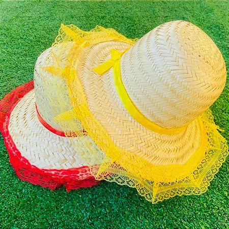 Chapéu de Palha com Renda Adulto - Cores das Faixas e Rendas Sortidas - 1 Unidade