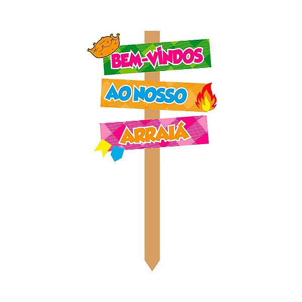 Placa de Jardim Arraiá "Bem-Vindos ao Nosso Arraiá" - 25cm x 55cm