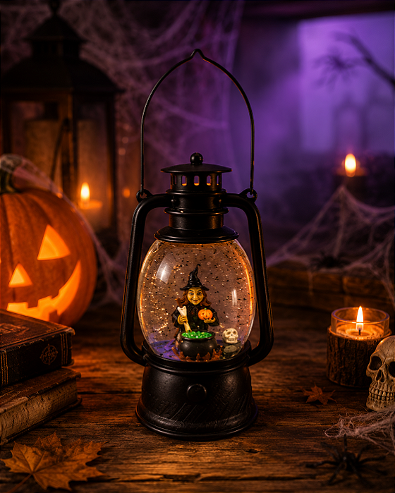 Lampião Luminoso Led Bruxa Fazendo Sopa - 25cm
