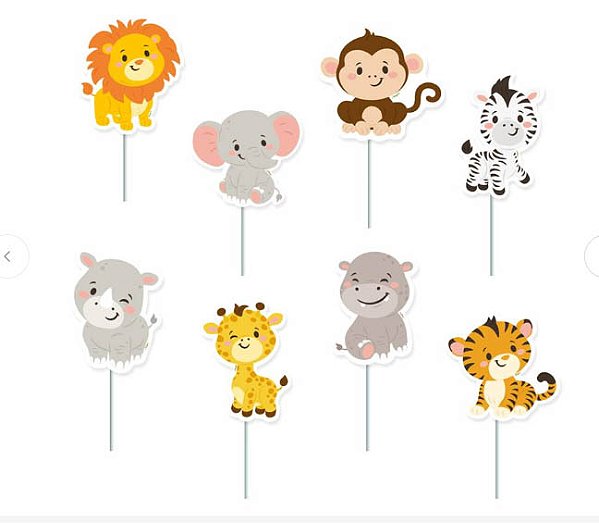 Pick Decorativo para Docinhos e Salgados de Festa do Safari 10cm - 8 Unidades