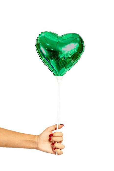 Balão Metalizado Coração Verde - Tamanho do Balão 10 Polegadas (25cm) + Vareta de 19cm - 1 Unidade