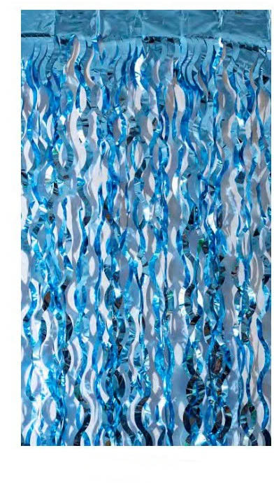 Cortina Decorativa Metalizada Espiral Azul - 2x1 Metros
