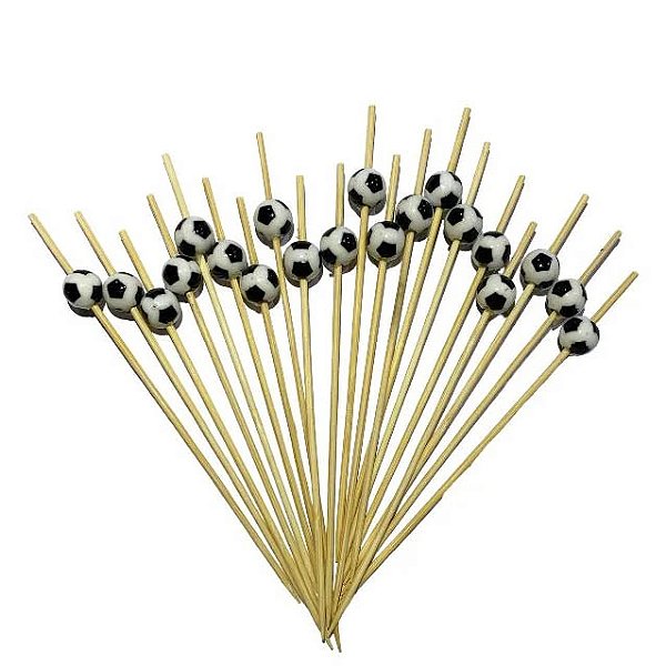 Palitos De Bambu P/ Petiscos Com Bolinhas Futebol 12cm - 20 Unidades