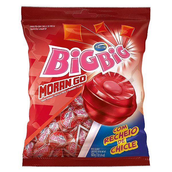 Pirulito Big Big C/recheio Morango De Chicle 500g - 42 Unidades