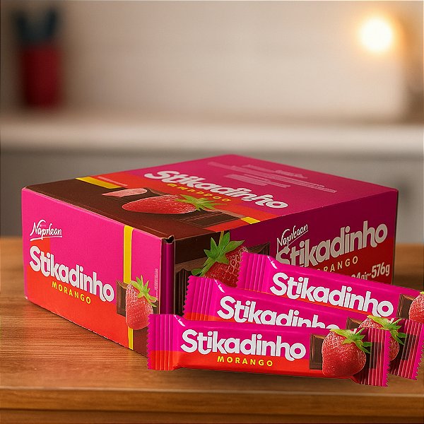 Chocolate Stikadinho Morango - Caixa 393g - 32 Unidades