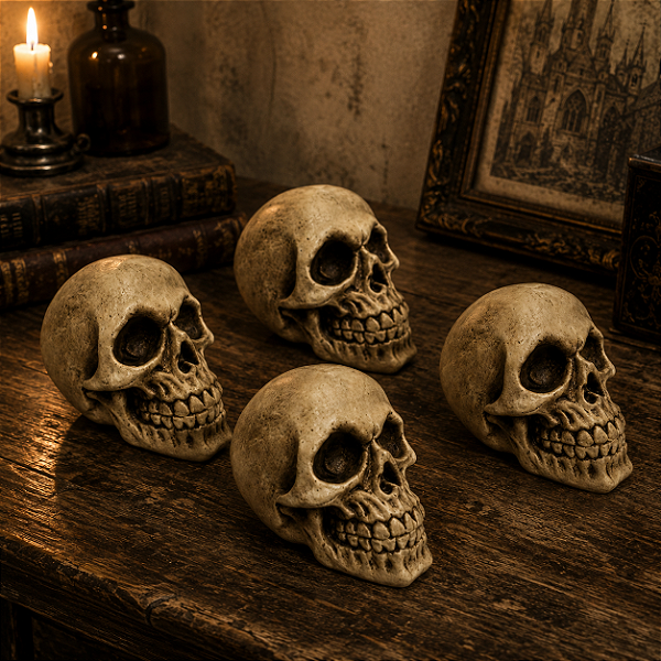 Saco de Crânio de Plastico Decoração Halloween - 5cm (Cada Crânio) - 6 Unidades