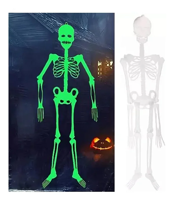 Esqueleto Decorativo de Parede Halloween Brilha no Escuro 25cm – 2 Unidades