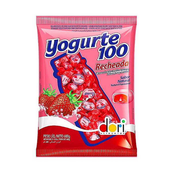Bala Yogurte100 Recheada - Pacote 600g - 120 Unidades
