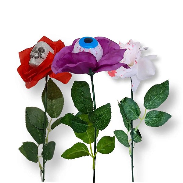Enfeite de Flor com Sangue Assustadora Sortida 60cm - Modelos e Cores Aleatórios - 1 Unidade