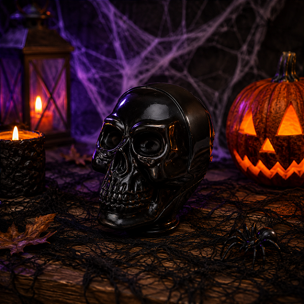 Enfeite Decorativo de Plástico Halloween 9cm - Mini Caveira Preta - 1 Unidade