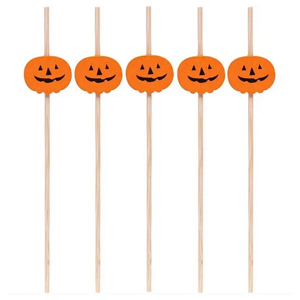 Palitos Decorativos de Madeira Halloween Abóbora 12cm - 12 Unidades