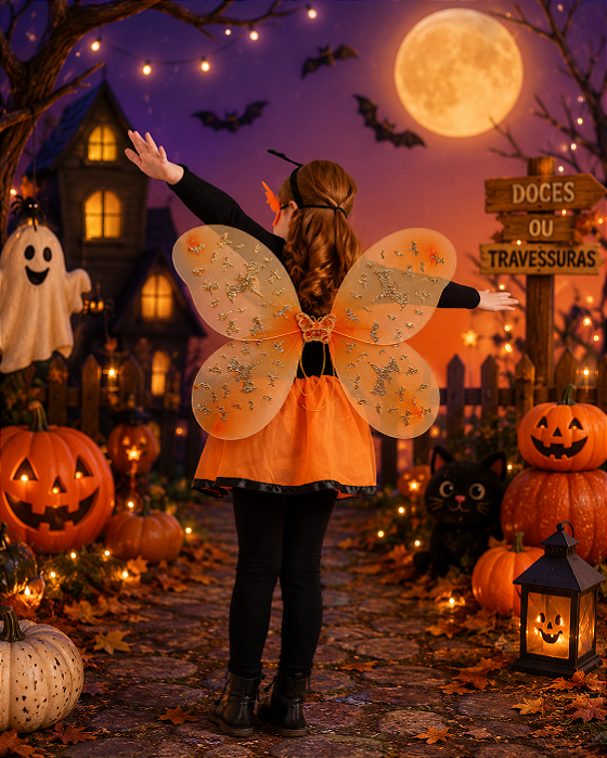 Asas De Borboleta e Morcego De Halloween
