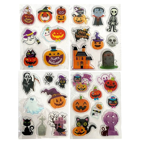 Adesivo Decorativo Gelatinoso Halloween - 1 Cartela de 6 a 8 Adesivos Sortidos