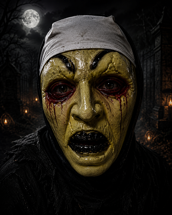 Máscara de Terror Freira Maluca para Fantasia de Halloween